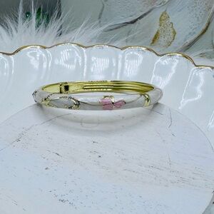 Pink White Flower Enamel Cloisonne Bracelet Bangle